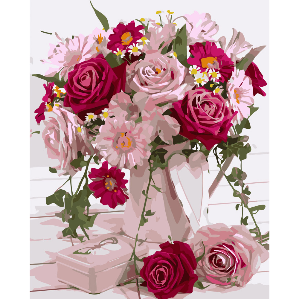 Картина за номерами Strateg ПРЕМІУМ Букет квітів у рожевих тонах розміром 40х50 см (GS135)