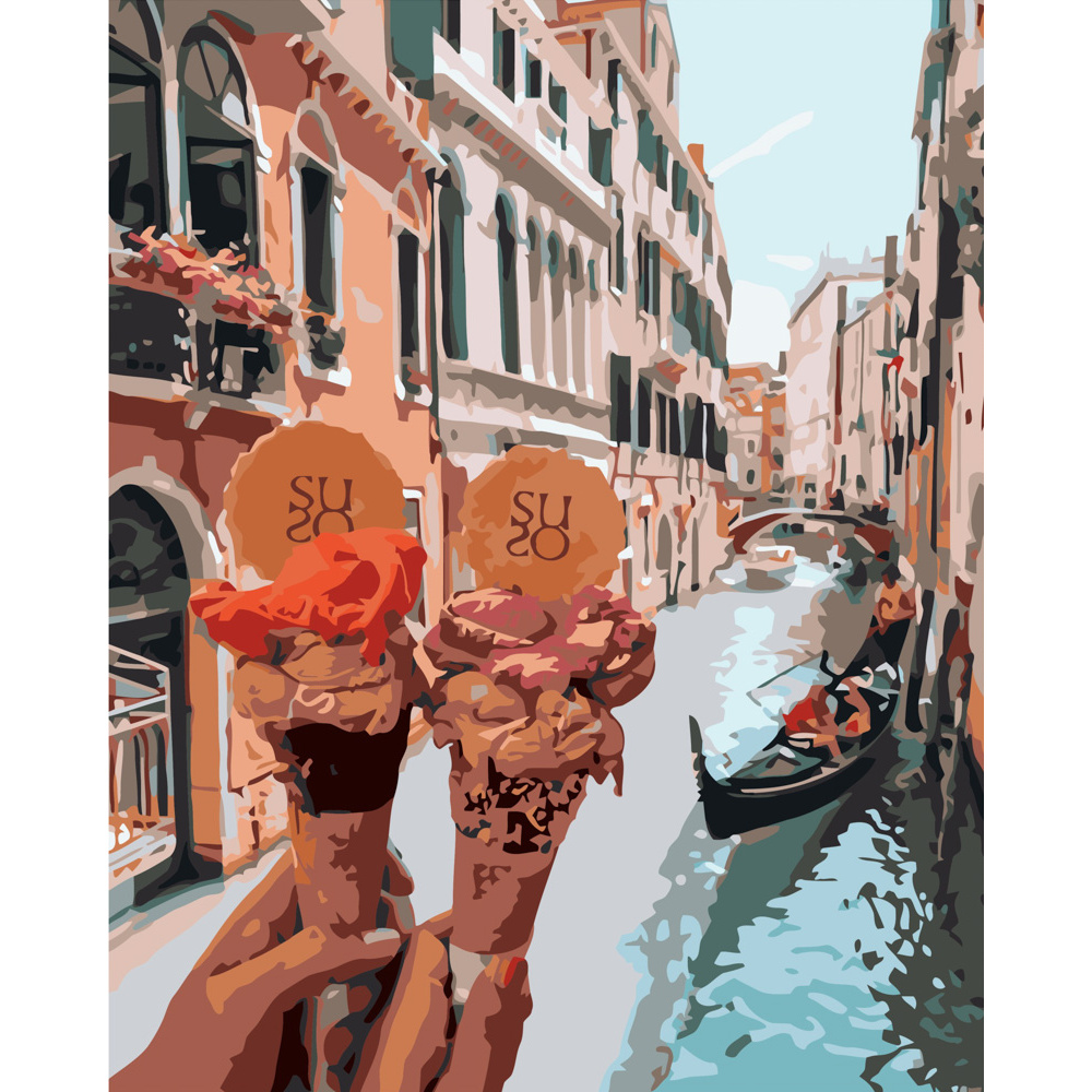 Картина за номерами Strateg ПРЕМІУМ Морозиво у Венеції розміром 40х50 см (GS137)