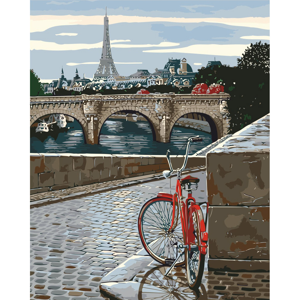 Картина за номерами Strateg ПРЕМІУМ Прогулянка Парижем розміром 40х50 см (GS157)