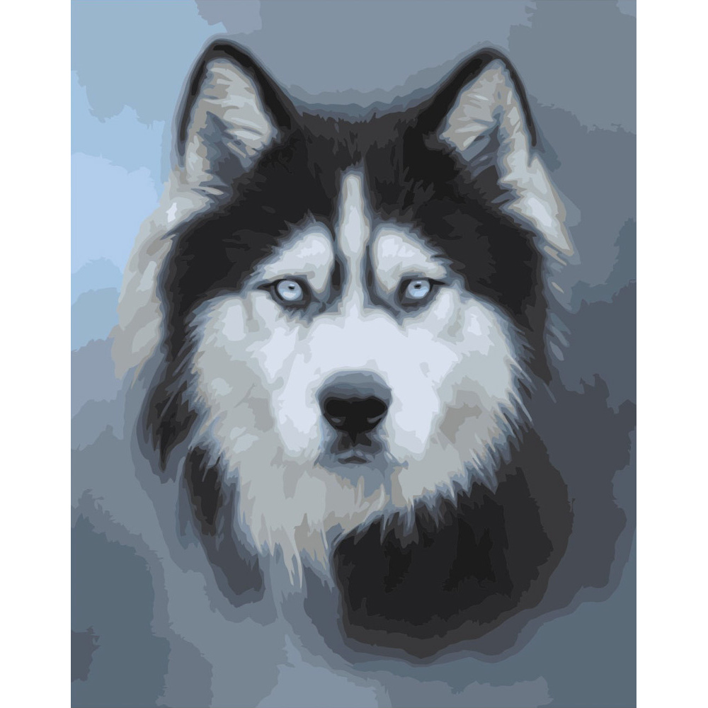 Paint by number Strateg PREMIUM Husky in the fog size 40x50 cm (GS158)