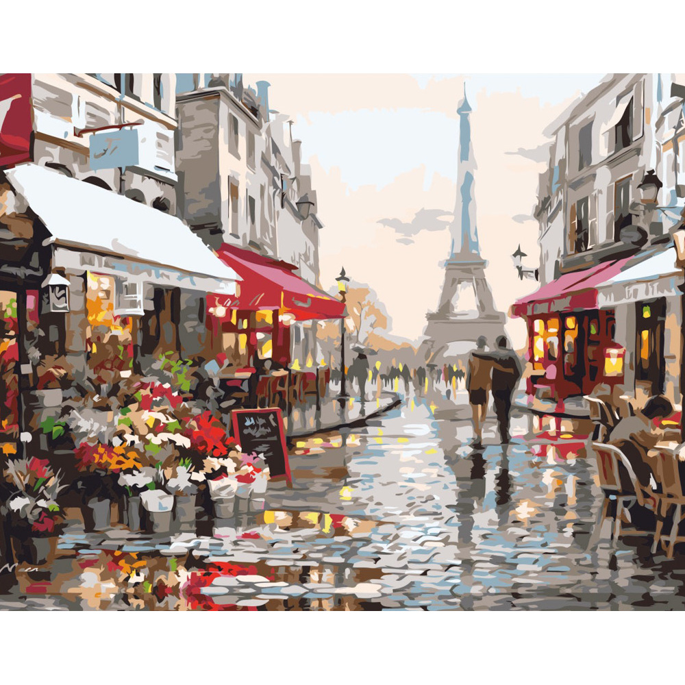 Картина за номерами Strateg ПРЕМІУМ Париж після дощу розміром 40х50 см (GS160)