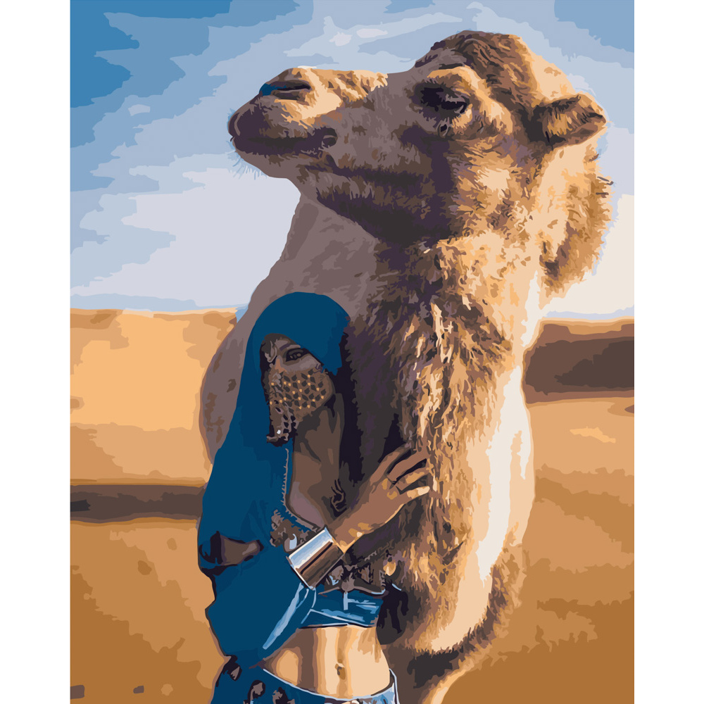 Malen nach Zahlen Strateg PREMIUM Kamel in der Sahara Größe 40x50 cm (GS199)