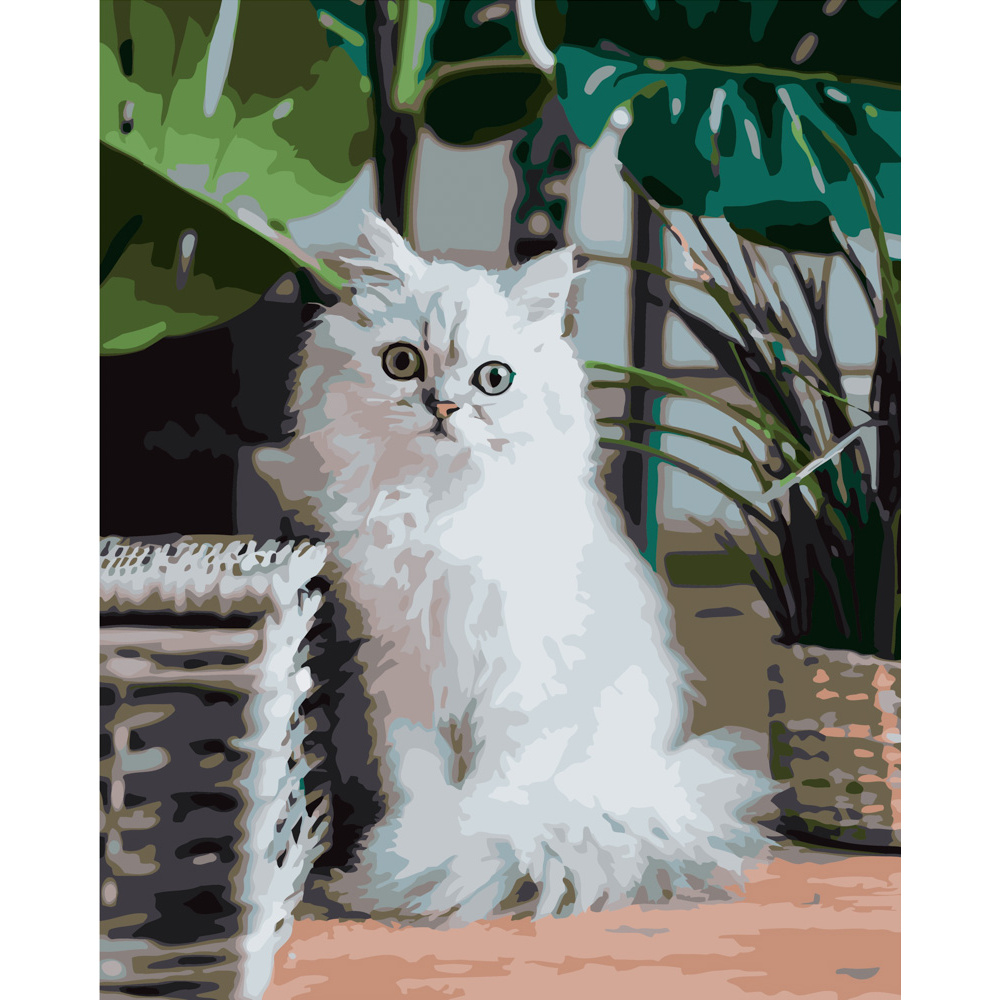 Картина за номерами Strateg ПРЕМІУМ Пухнастий котик розміром 40х50 см (GS211)