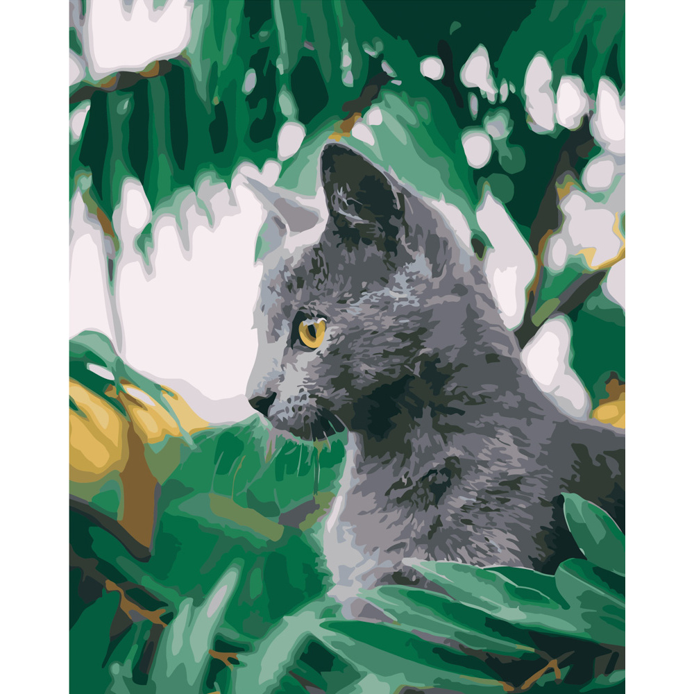 Картина за номерами Strateg ПРЕМІУМ Сіреньке кошеня розміром 40х50 см (GS227)