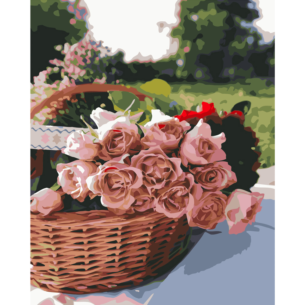 Картина за номерами Strateg ПРЕМІУМ Троянди у кошику розміром 40х50 см (GS233)