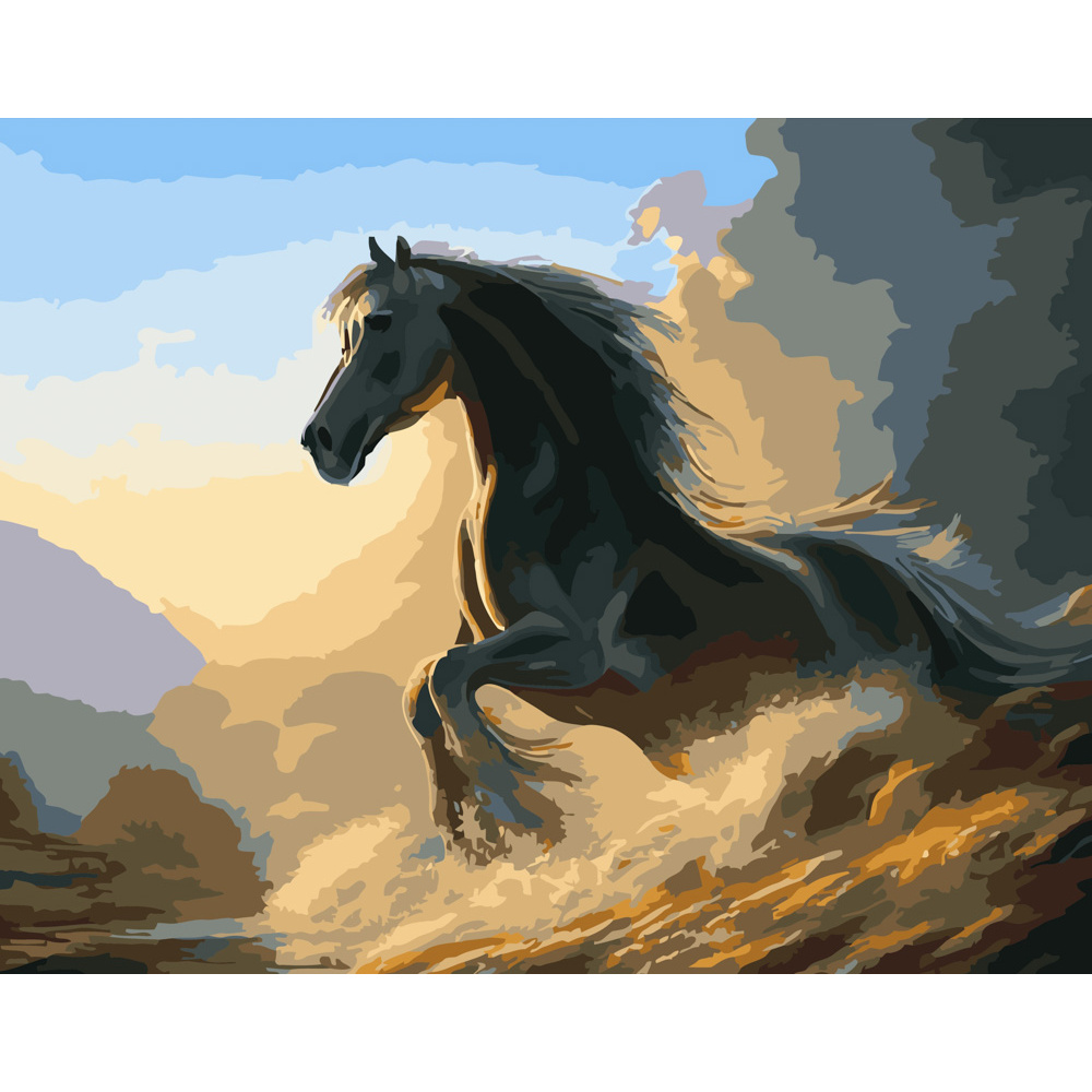 Картина за номерами Strateg ПРЕМІУМ Чорний кінь розміром 40х50 см (GS308)
