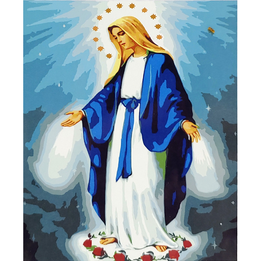 Картина за номерами Strateg ПРЕМІУМ Діва Марія з лаком розміром 40х50 см (SY6652)
