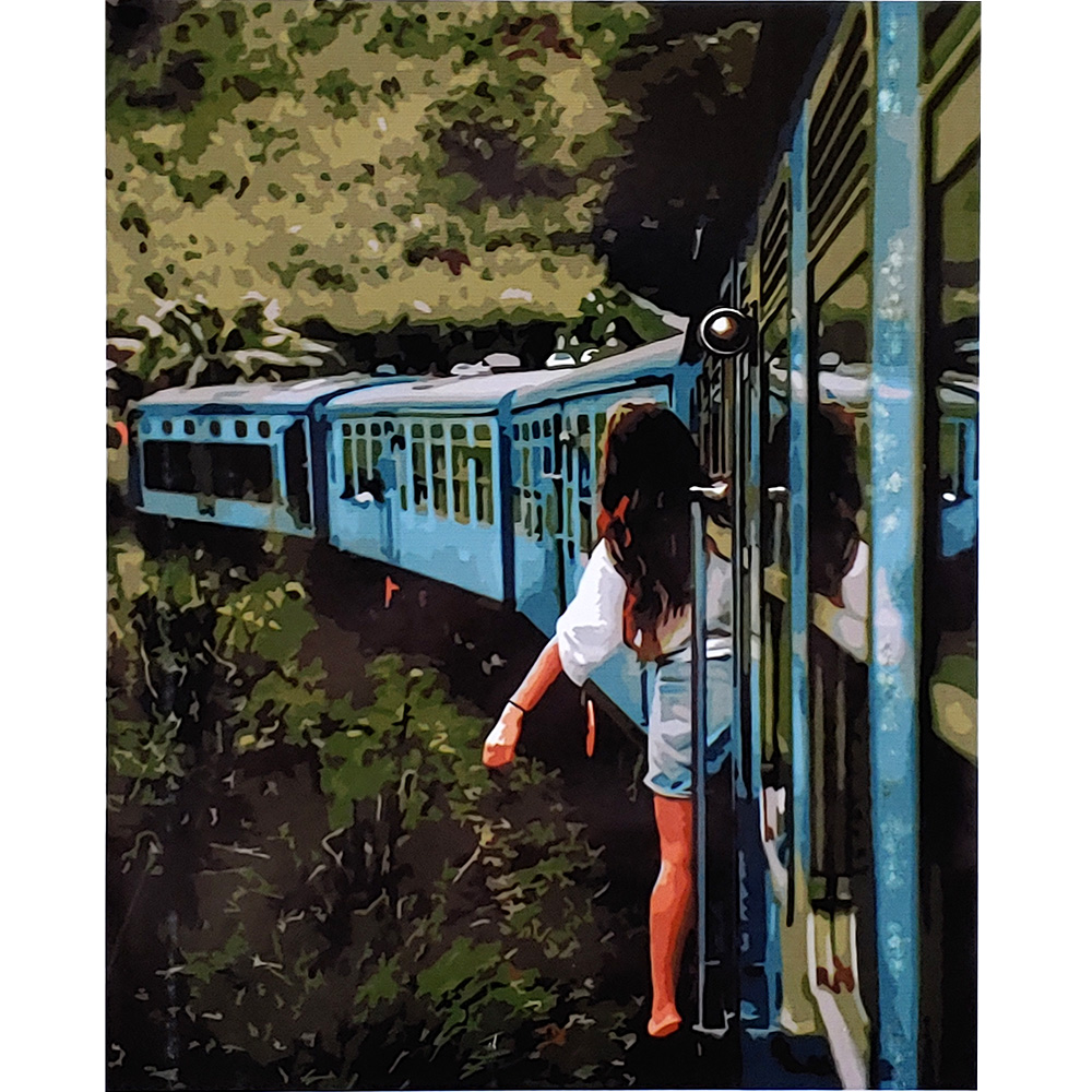 Картина за номерами Strateg ПРЕМІУМ Поїздка на потязі з лаком розміром 40х50 см (SY6667)