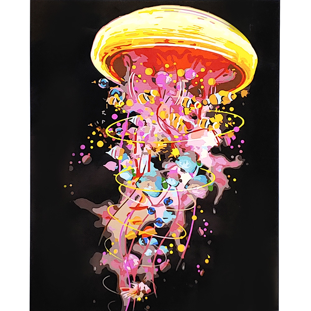 Картина за номерами Strateg ПРЕМІУМ Кольорова медуза з лаком розміром 40х50 см (SY6685)