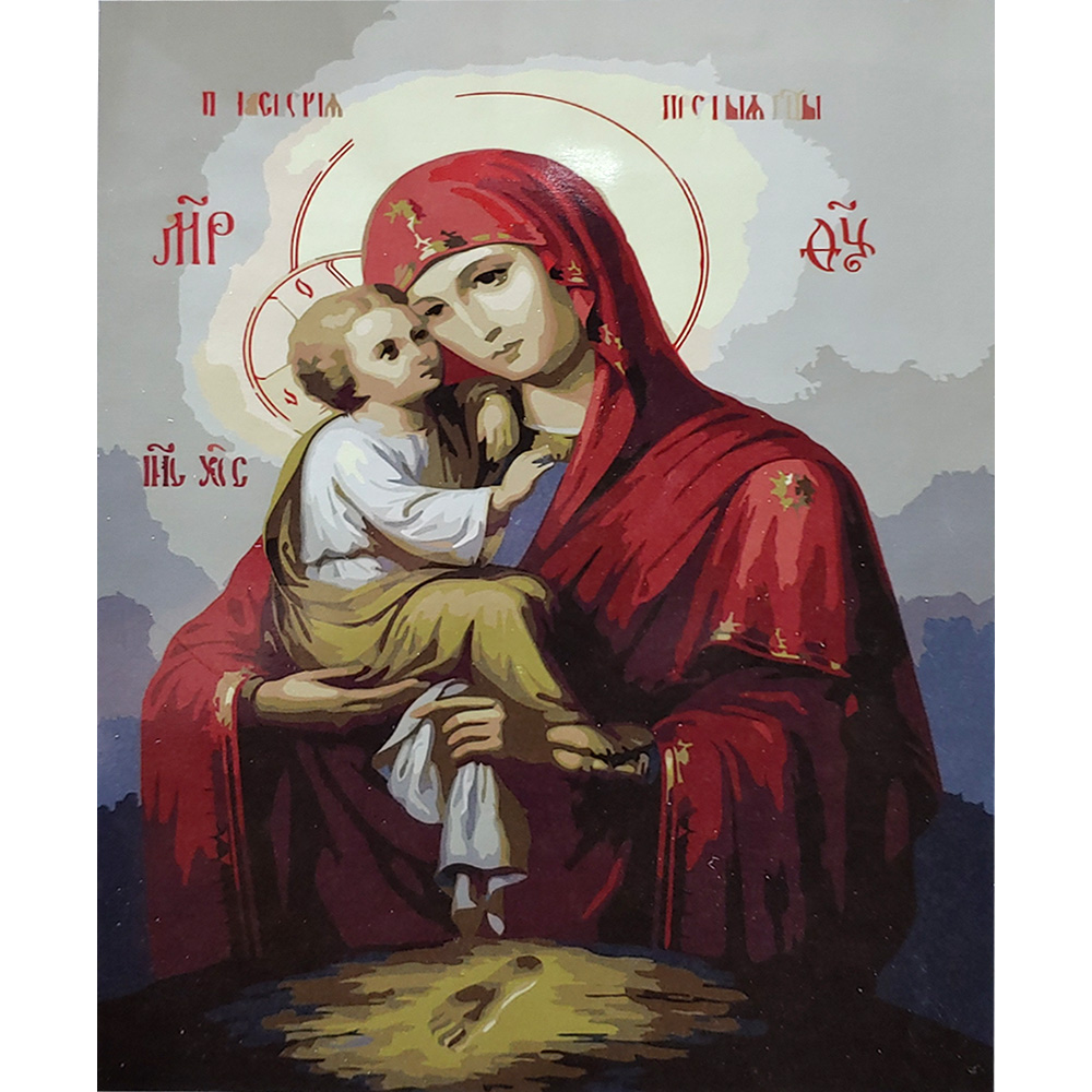 Картина за номерами Strateg ПРЕМІУМ Почаївська ікона з лаком розміром 40х50 см (SY6697)
