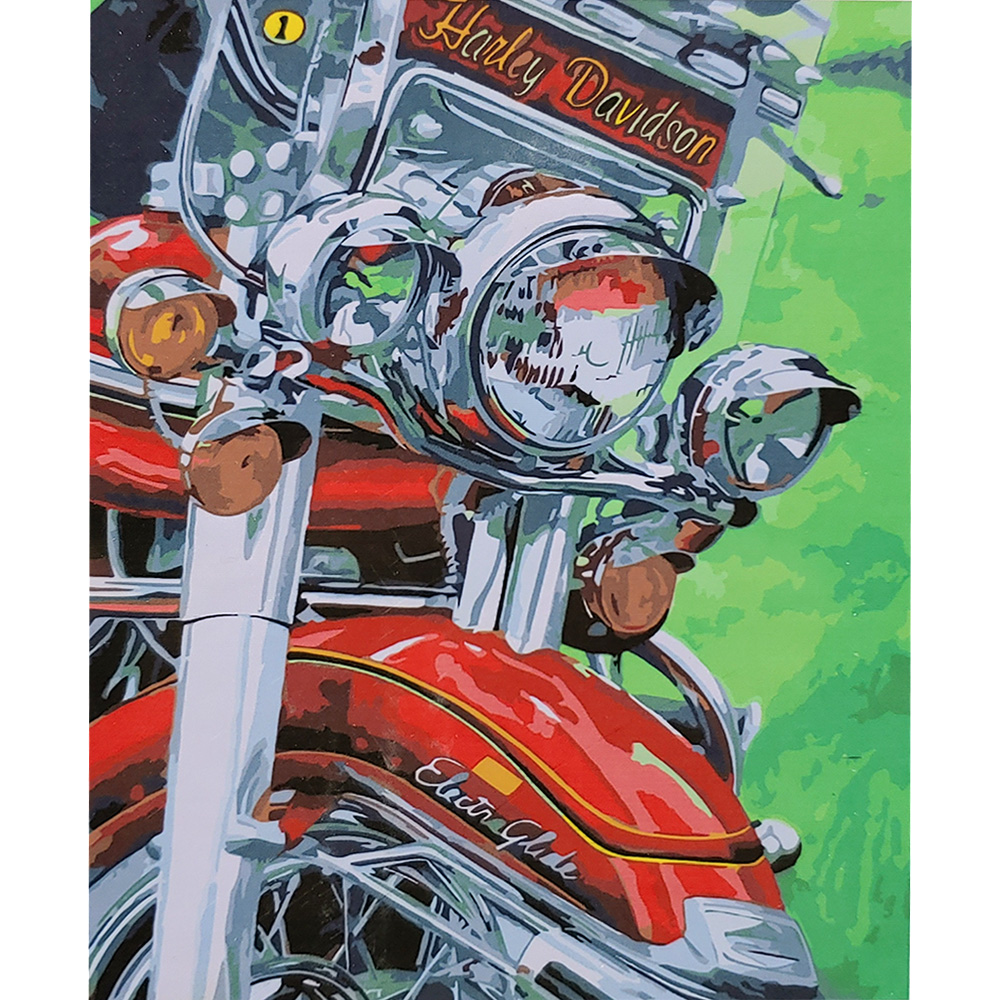 Картина за номерами Strateg ПРЕМІУМ Фото Harley з лаком розміром 40х50 см (SY6706)