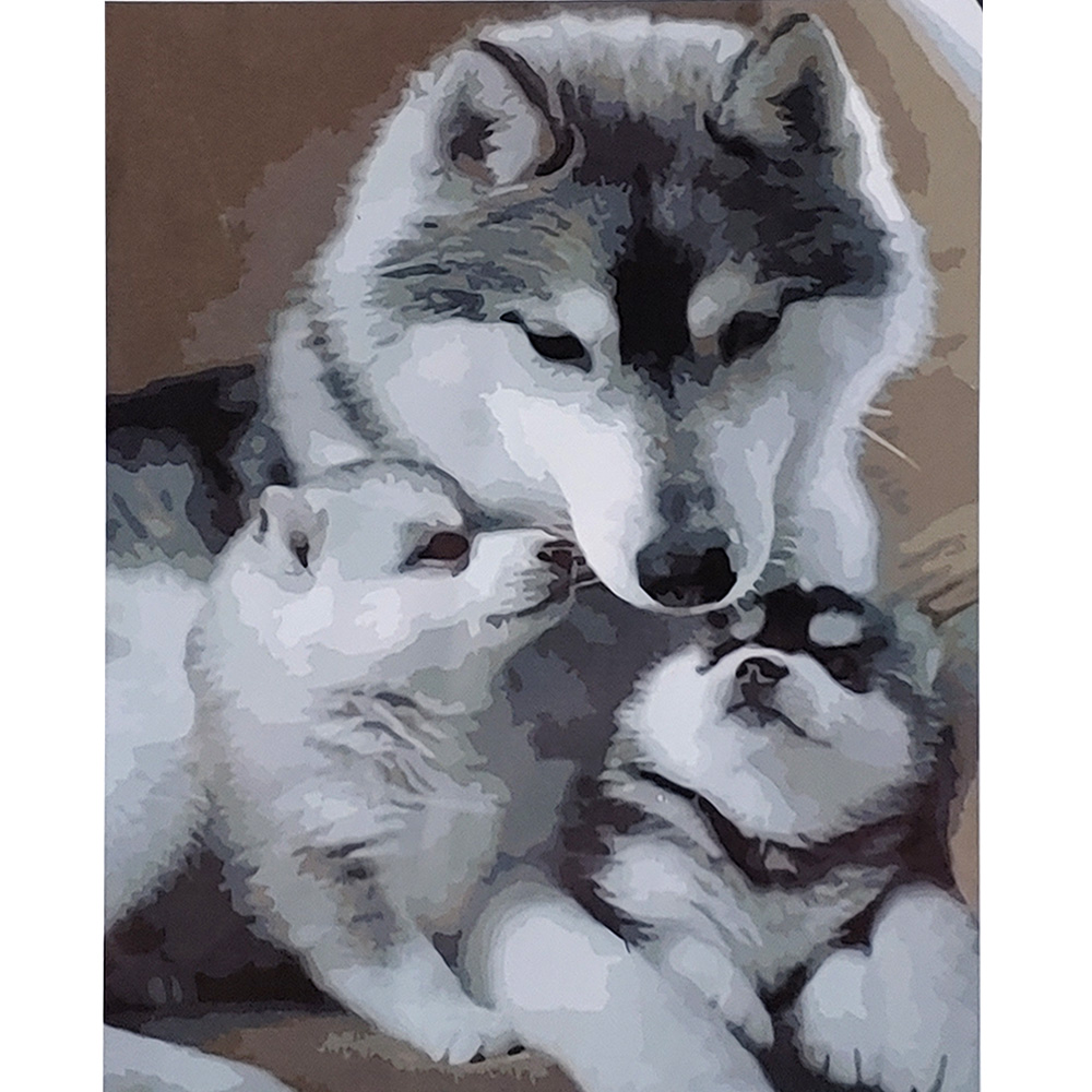 Malen nach Zahlen Strateg PREMIUM Husky-Familie mit Lackgröße 40x50 cm (SY6715)