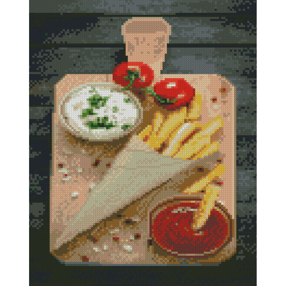 Алмазна мозаїка Strateg ПРЕМІУМ Дощечка смачної їжі розміром 30х40 см (HX492)