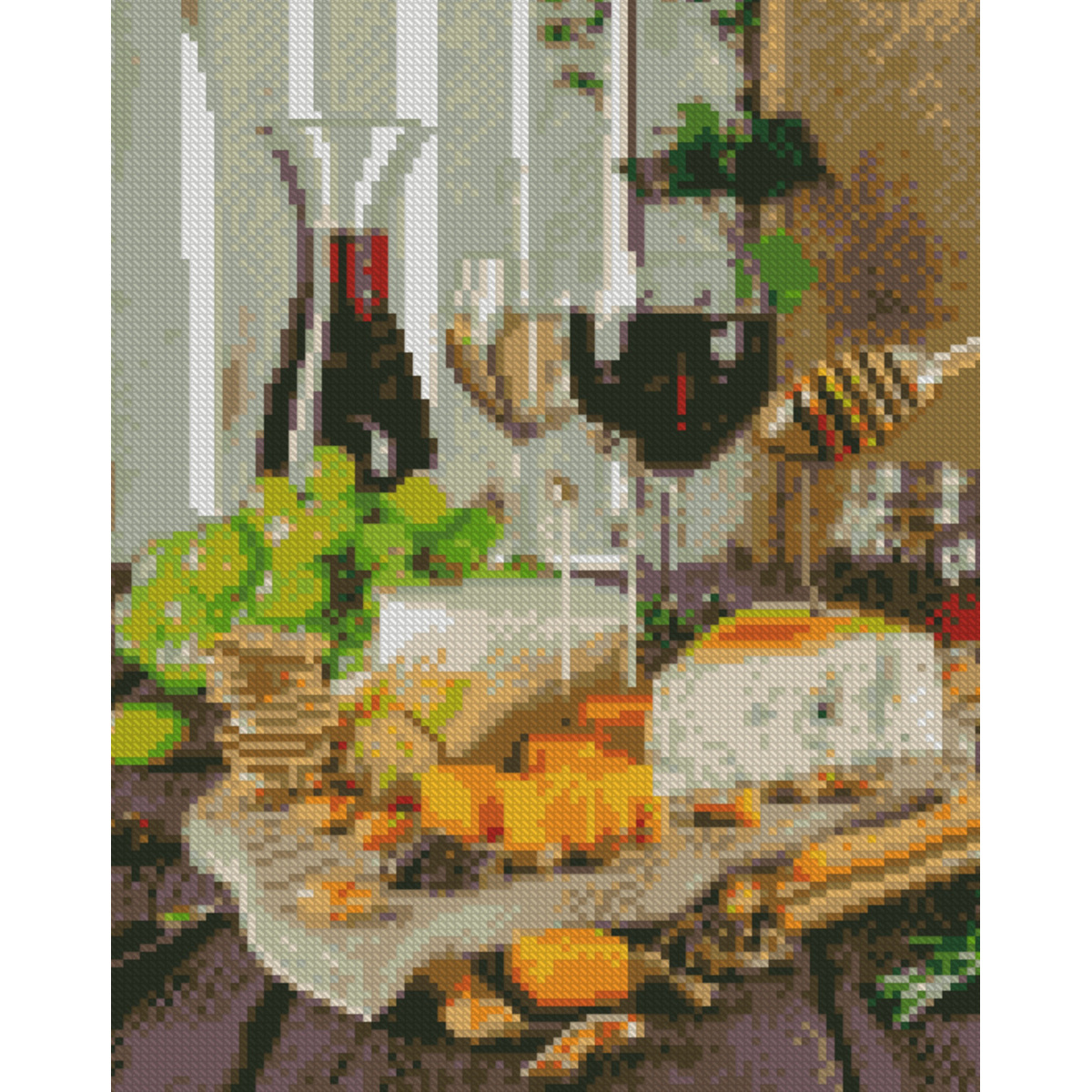 Алмазна мозаїка Strateg ПРЕМІУМ Вино та сир розміром 30х40 см (HX503)