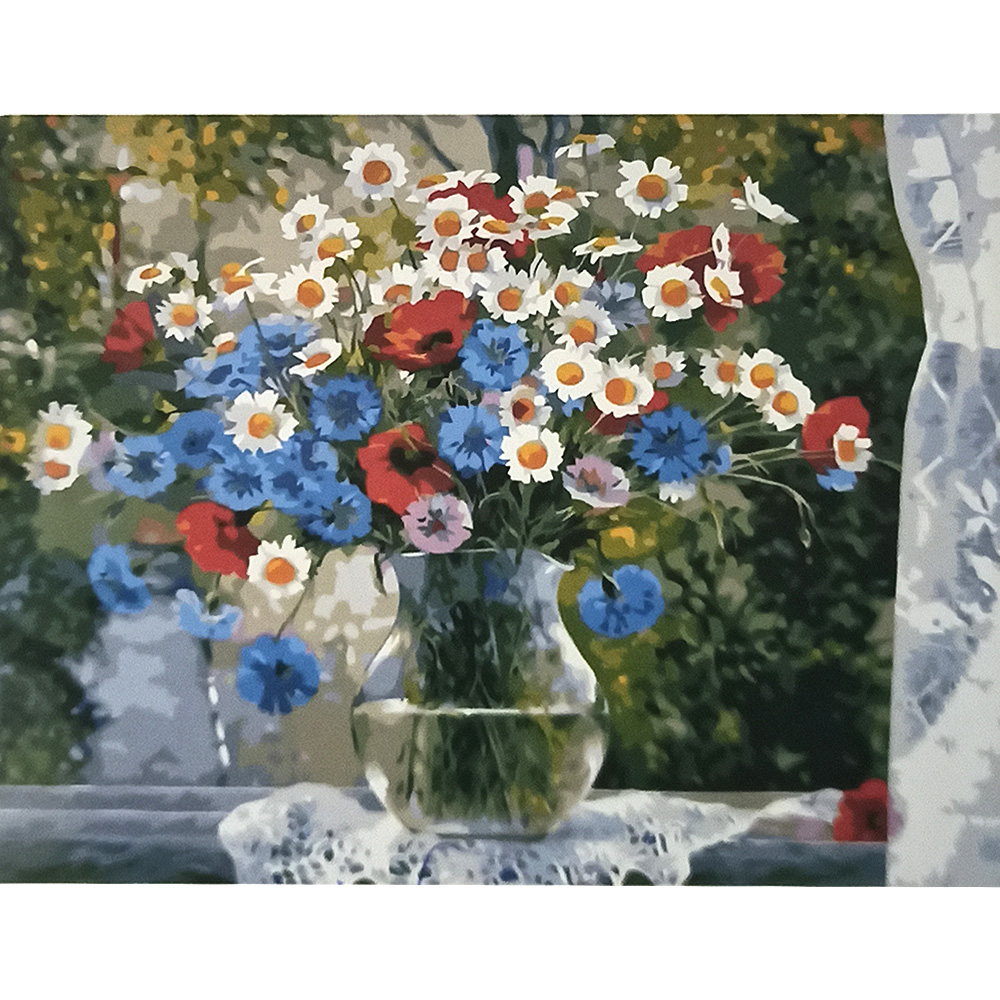 Картина за номерами Strateg ПРЕМІУМ Букет польових квітів розміром 40х50 см (GS023)