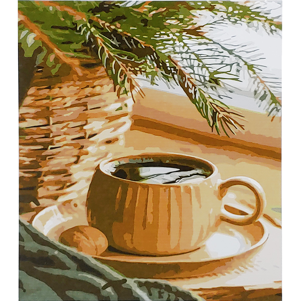 Картина за номерами Strateg ПРЕМІУМ Хвойна кава з лаком розміром 30х40 см (SS6632)