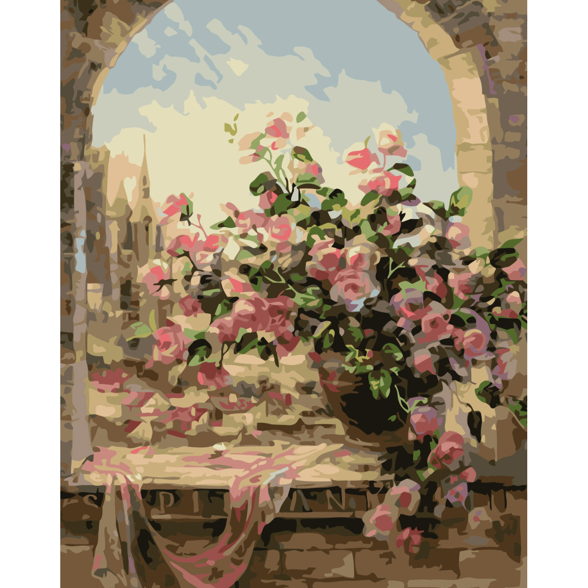 Картина за номерами Strateg ПРЕМІУМ Троянди на підвіконні розміром 40х50 см (GS118)