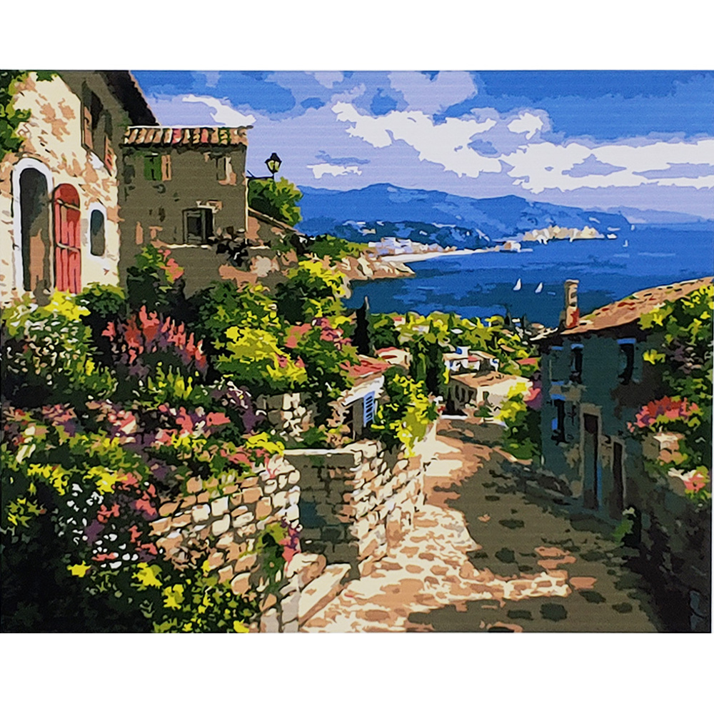 Paint by numbers Strateg PREMIUM The streets by the lake size 40x50 cm (GS035)