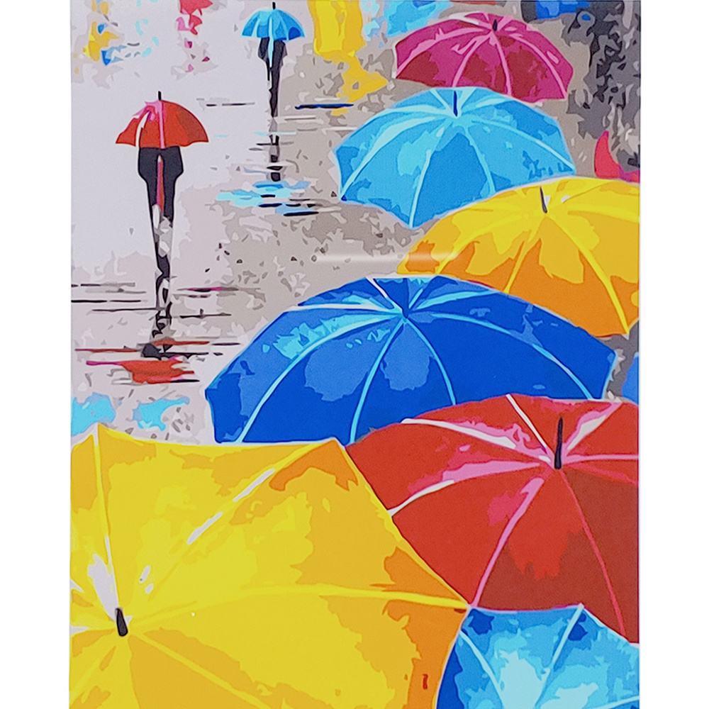 Картина за номерами Strateg ПРЕМІУМ Кольорові парасольки розміром 40х50 см (GS087)