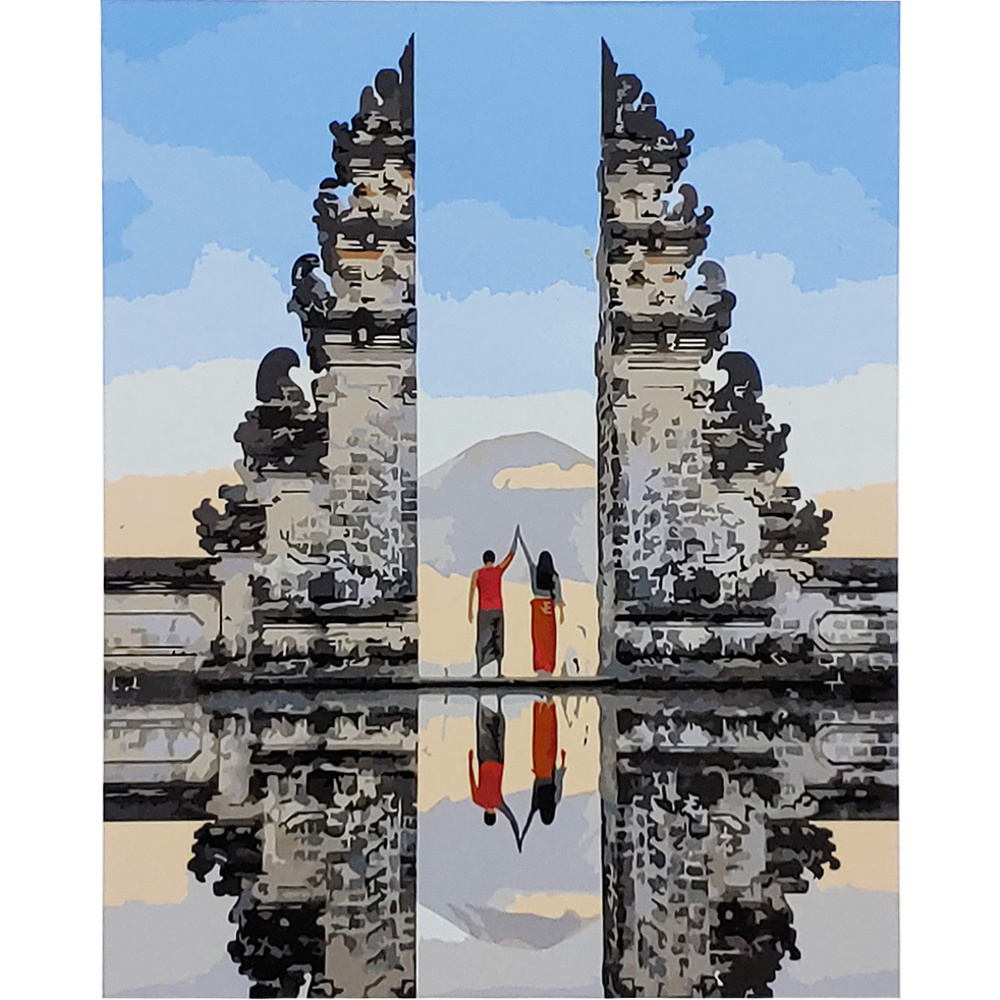Картина за номерами Strateg ПРЕМІУМ Небесні ворота на Балі з лаком та рівнем розміром 40х50 см (SY6664)