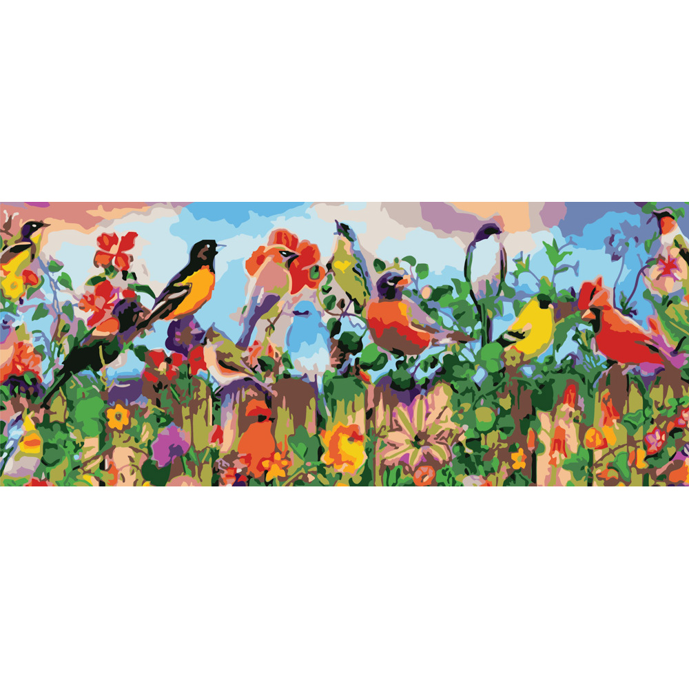 Paint by number Strateg PREMIUM Birds on the fence size 50x25 cm (WW031)