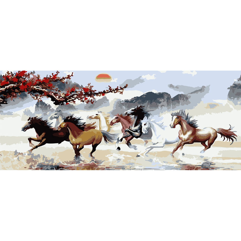 Картина за номерами Strateg ПРЕМІУМ Буйні коні розміром 50х25 см (WW032)