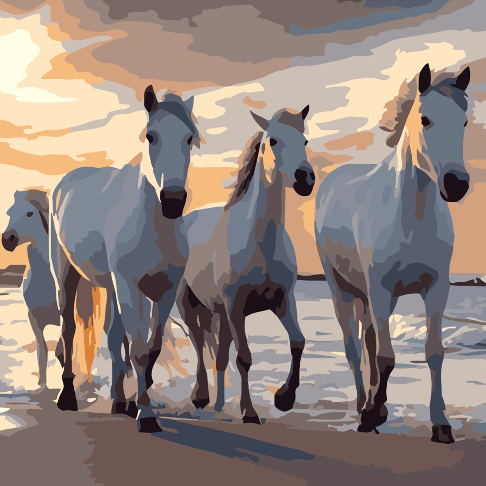 Paint by numbers Strateg PREMIUM Horses on the coast size 40x40 cm (SK012)