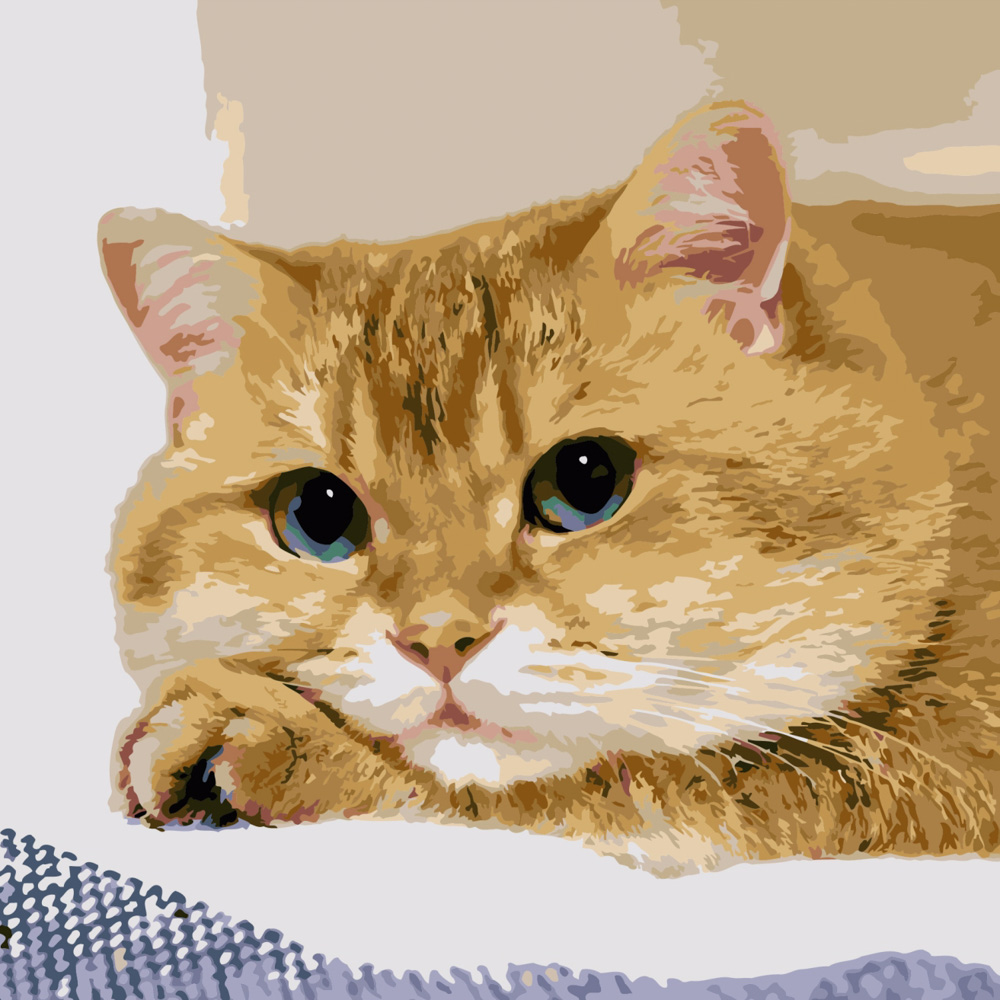 Картина за номерами Strateg ПРЕМІУМ Змучений котик розміром 40х40 см (SK015)