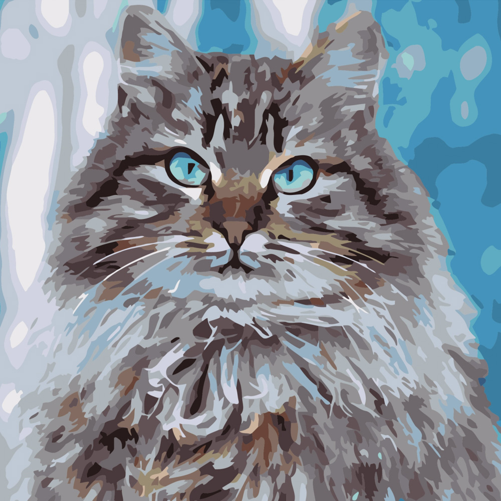 Картина за номерами Strateg ПРЕМІУМ Котик з блакитними очима розміром 40х40 см (SK046)