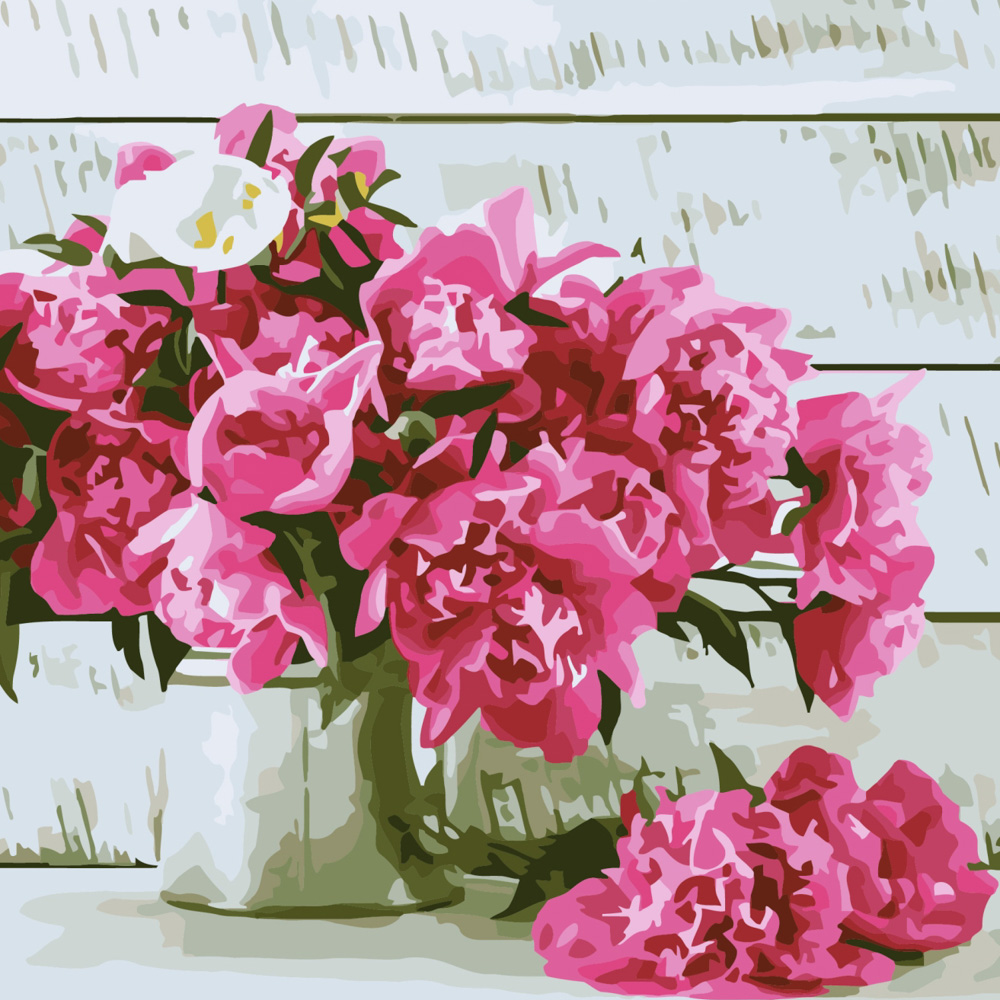 Paint by numbers Strateg PREMIUM Pink peonies size 40x40 cm (SK047)