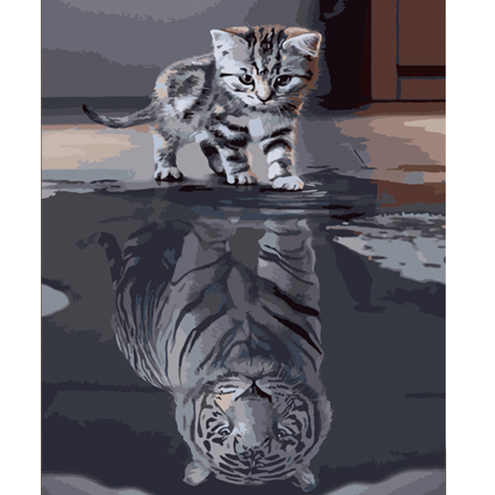 Malen nach Zahlen Strateg PREMIUM Katze und Tiger Größe 40x50 cm (HH009)