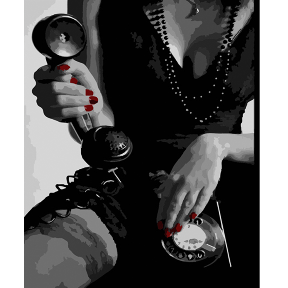 Картина за номерами Strateg ПРЕМІУМ Жінка з телефоном розміром 40х50 см (HH035)