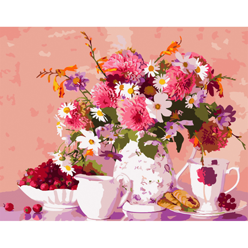 Paint by numbers Strateg PREMIUM Flowers with strawberry size 40x50 cm (HH048)