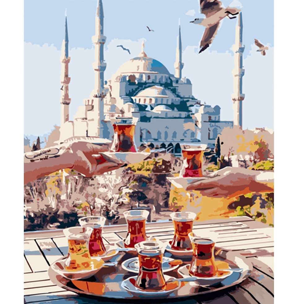 Картина за номерами Strateg ПРЕМІУМ Чаювання у Стамбулі розміром 40х50 см (HH056)