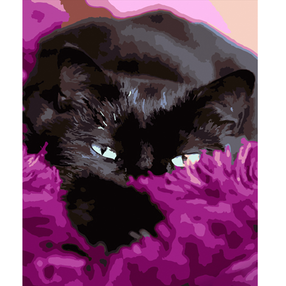 Картина за номерами Strateg ПРЕМІУМ Чорний котик в покривалі розміром 40х50 см (HH058)