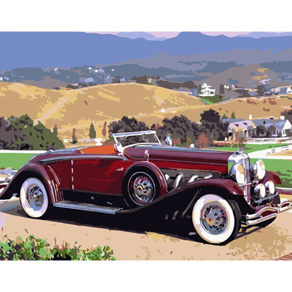 Paint by numbers Strateg PREMIUM Retro car on the background of mountains size 40x50 cm (HH066)