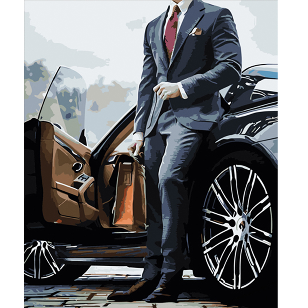 Paint by numbers Strateg PREMIUM Man near the car size 40x50 cm (HH075)