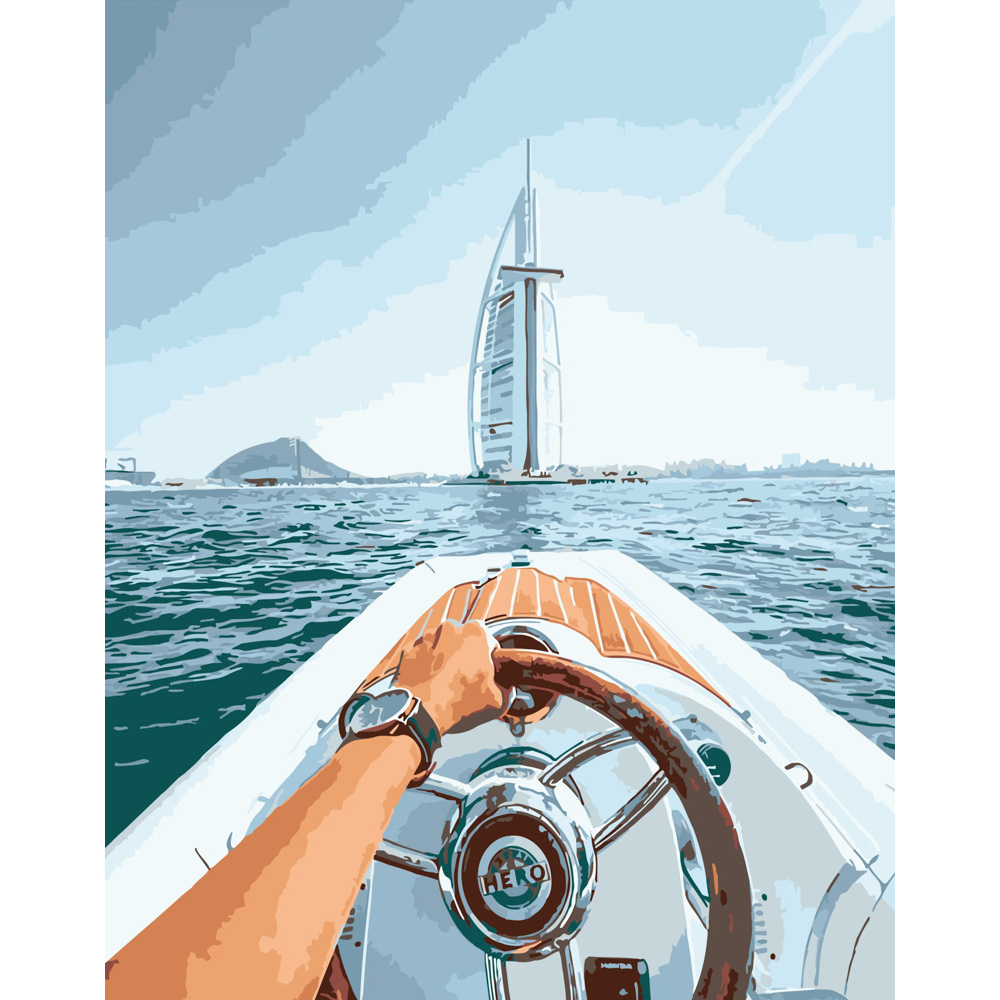 Картина за номерами Strateg ПРЕМІУМ На катері по морю в Дубай розміром 40х50 см (DY240)