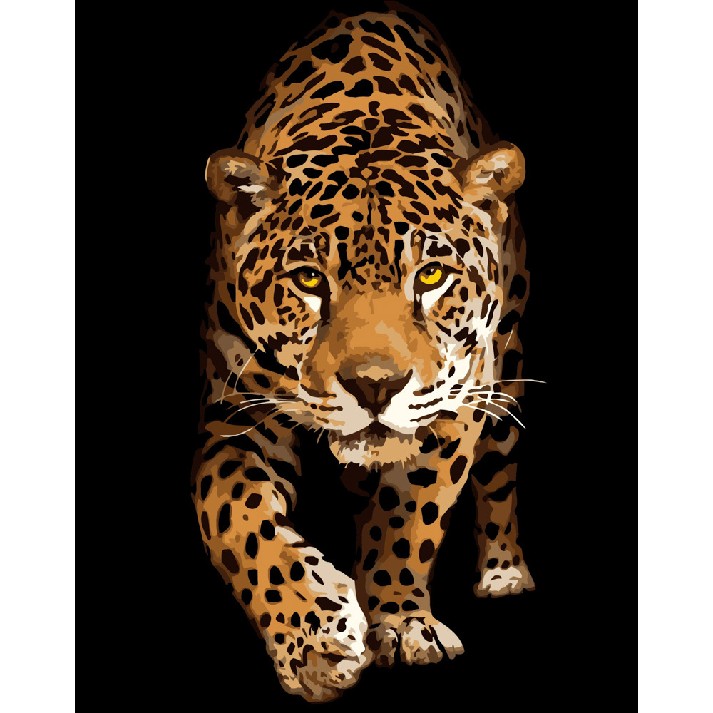Malen nach Zahlen Strateg PREMIUM Begegnung mit einem Leoparden Größe 40x50 cm (DY257)