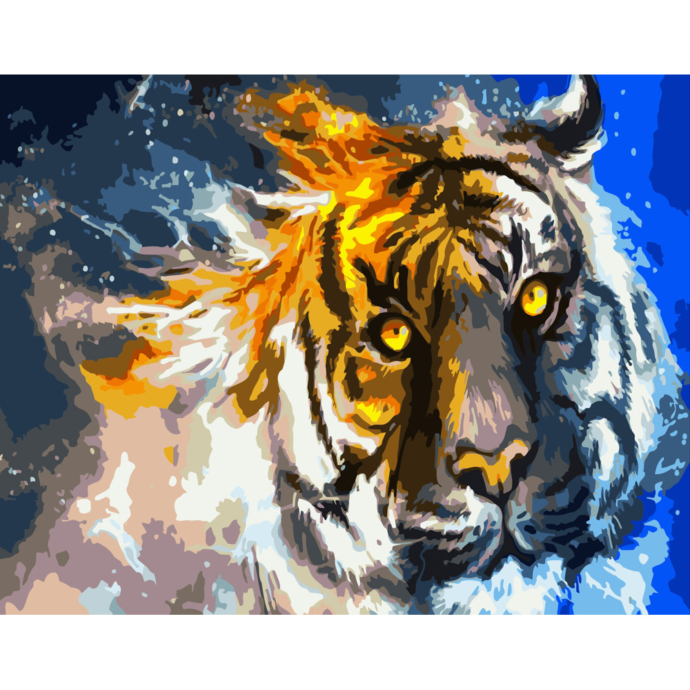 Картина за номерами Strateg ПРЕМІУМ Вогняний тигр розміром 40х50 см (GS321)