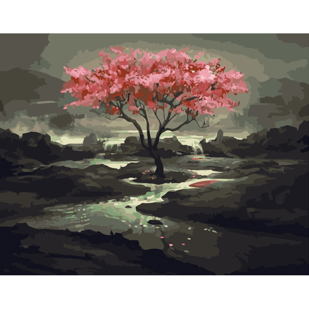 Картина за номерами Strateg ПРЕМІУМ Рожеве дерево розміром 40х50 см (GS323)