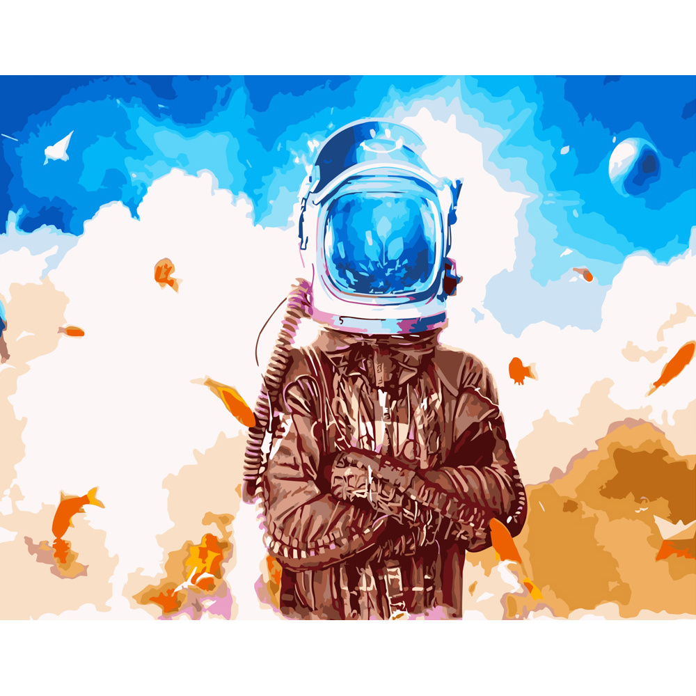 Картина за номерами Strateg ПРЕМІУМ Акварельний космонавт розміром 40х50 см (GS361)