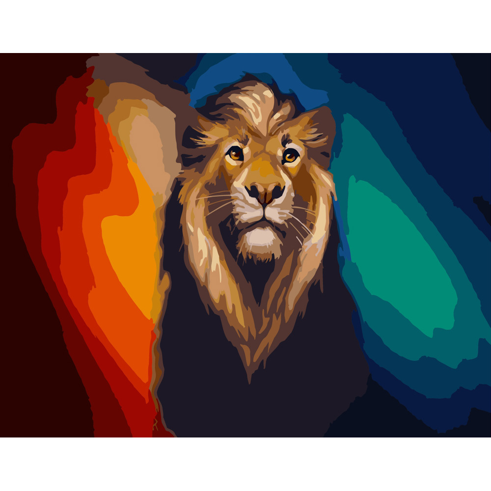 Картина за номерами Strateg ПРЕМІУМ Різнобарвний лев розміром 40х50 см (GS375)