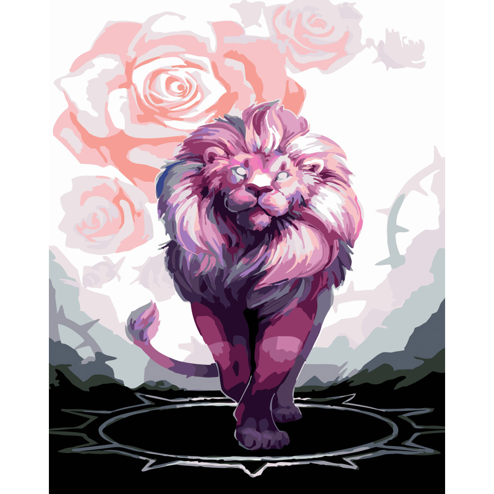 Картина за номерами Strateg ПРЕМІУМ Рожевий лев розміром 40х50 см (GS377)