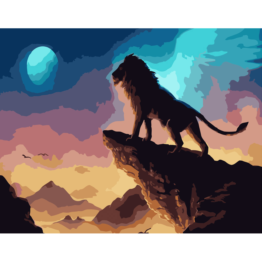 Картина за номерами Strateg ПРЕМІУМ Лев на скелі розміром 40х50 см (GS380)