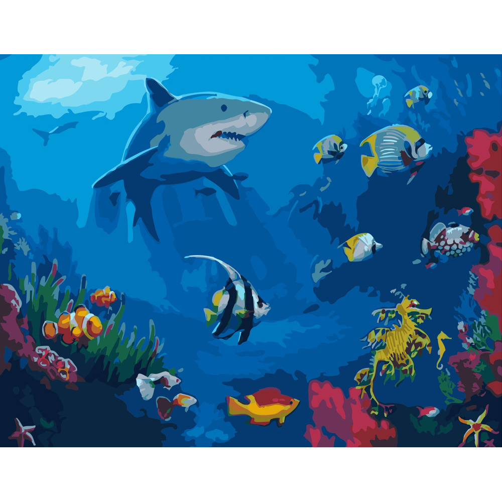 Картина за номерами Strateg ПРЕМІУМ Риби під водою розміром 40х50 см (GS388)