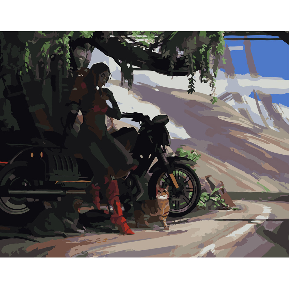 Картина за номерами Strateg ПРЕМІУМ Відпочинок на мотоциклі розміром 40х50 см (GS390)