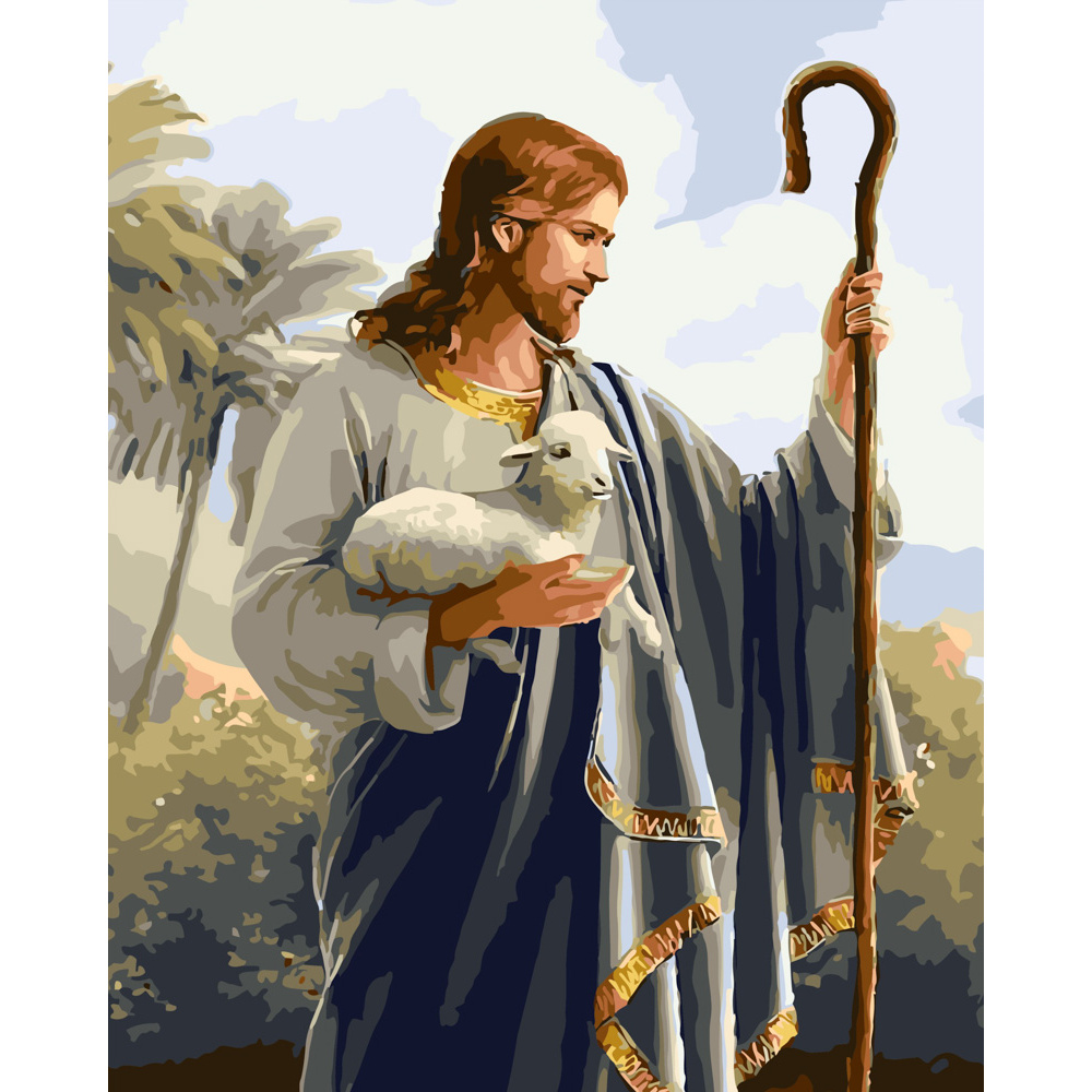 Картина за номерами Strateg ПРЕМІУМ Ісус з ягням розміром 40х50 см (GS413)