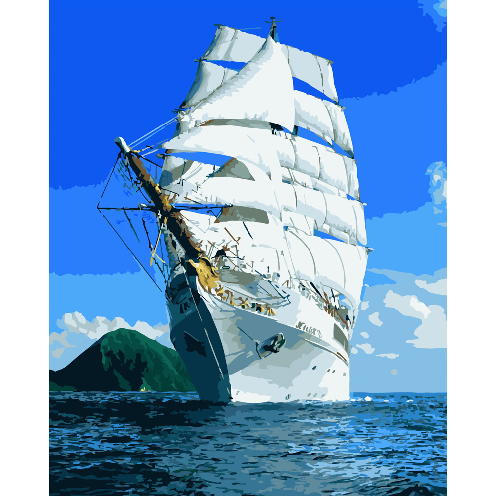 Картина за номерами Strateg ПРЕМІУМ Вітрильник у морі розміром 40х50 см (GS418)