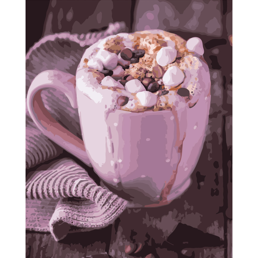 Картина за номерами Strateg ПРЕМІУМ Кружка гарячого шоколаду розміром 40х50 см (GS441)